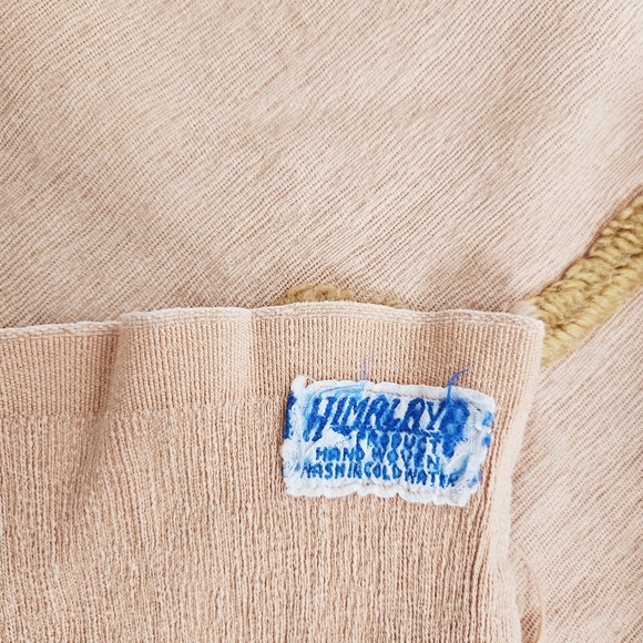 Vintage Chenille Twin bedspread Himalaya Hand woven fringed blanket Peach throw - Picture 7 of 7